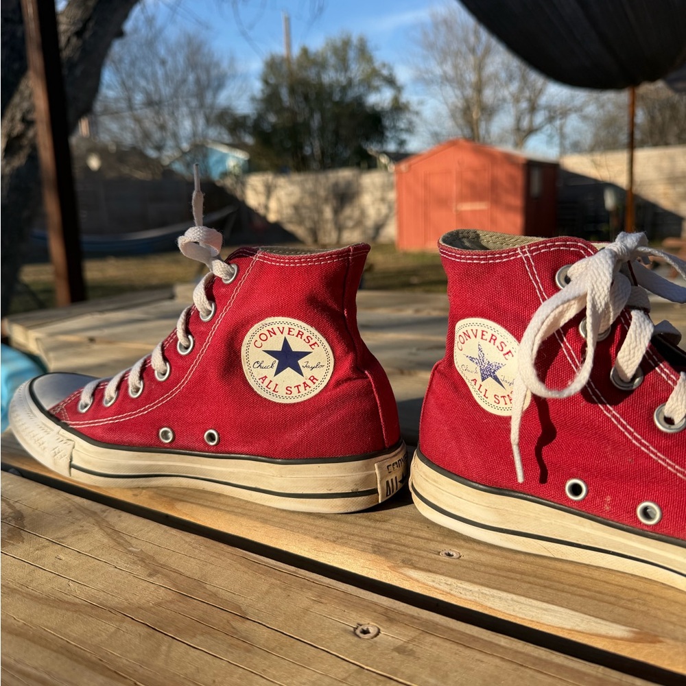 Red High-Top Converse Sneakers - Picture 4 of 5